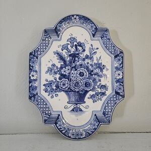 Vintage Royal Delfts Blue Delfino Hand Painted Vertical Applique Plaque